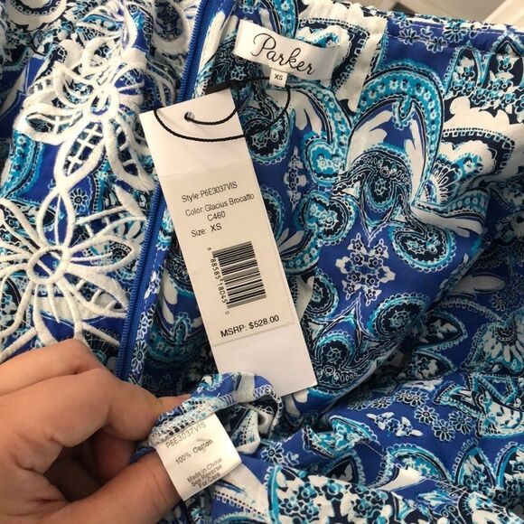 Parker Azalea Strapless Sweetheart-Neck Lace Dress, Glacius Brocatto eyelet midi - Picture 10 of 11